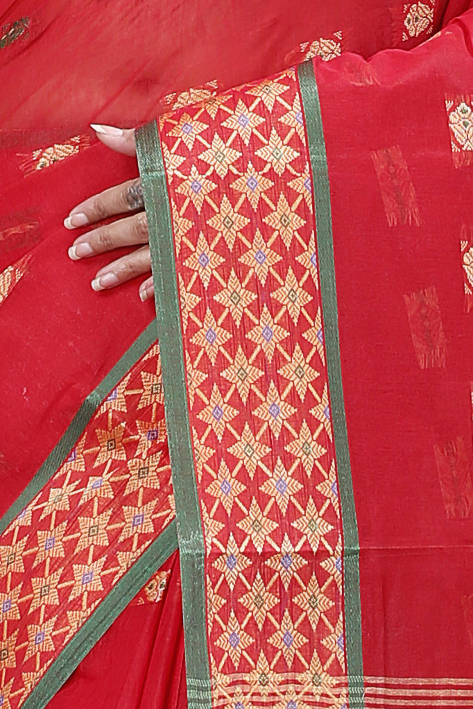 Red Pure Cotton Reese Tant Saree (967)